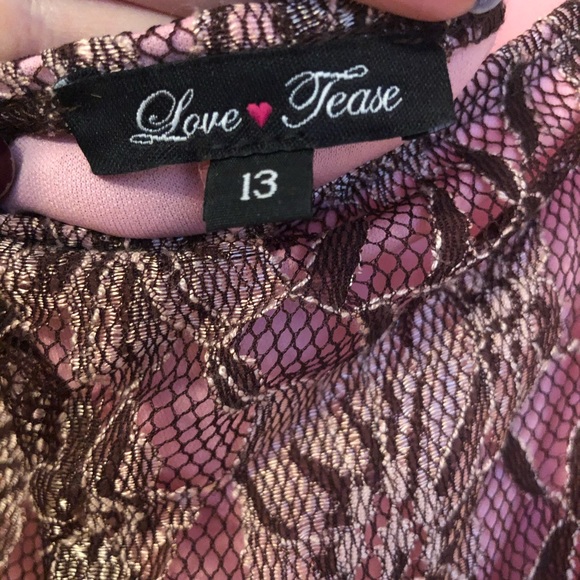 Pink Halter Dress w/ Dark Brown Lace Overlay - Picture 3 of 8